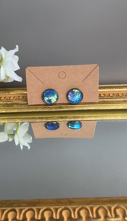 Iridescent Mermaid Scale Stud Earrings