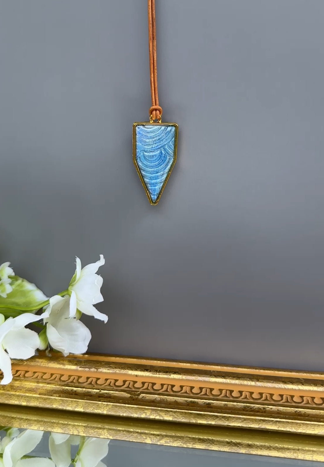 Minimalist Leather  Ocean Blue Triangle Pendant Necklace