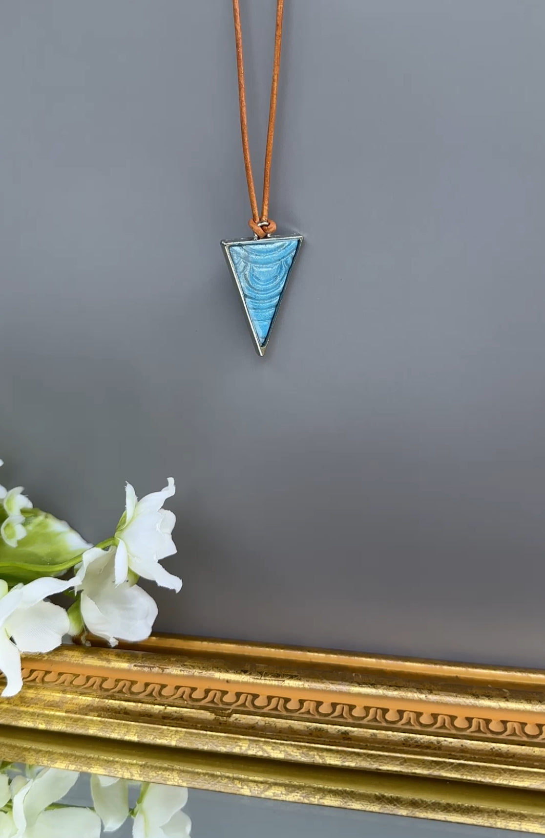 Minimalist Leather  Ocean Blue Triangle Pendant Necklace