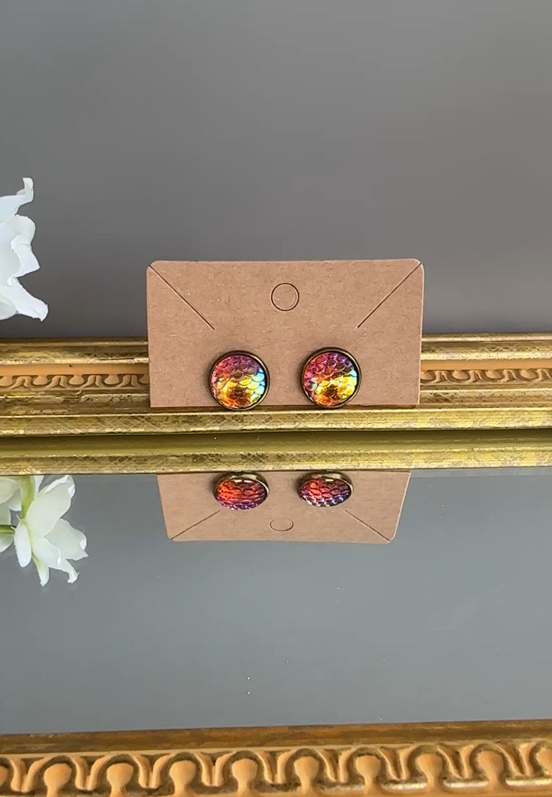 Iridescent Mermaid Scale Stud Earrings