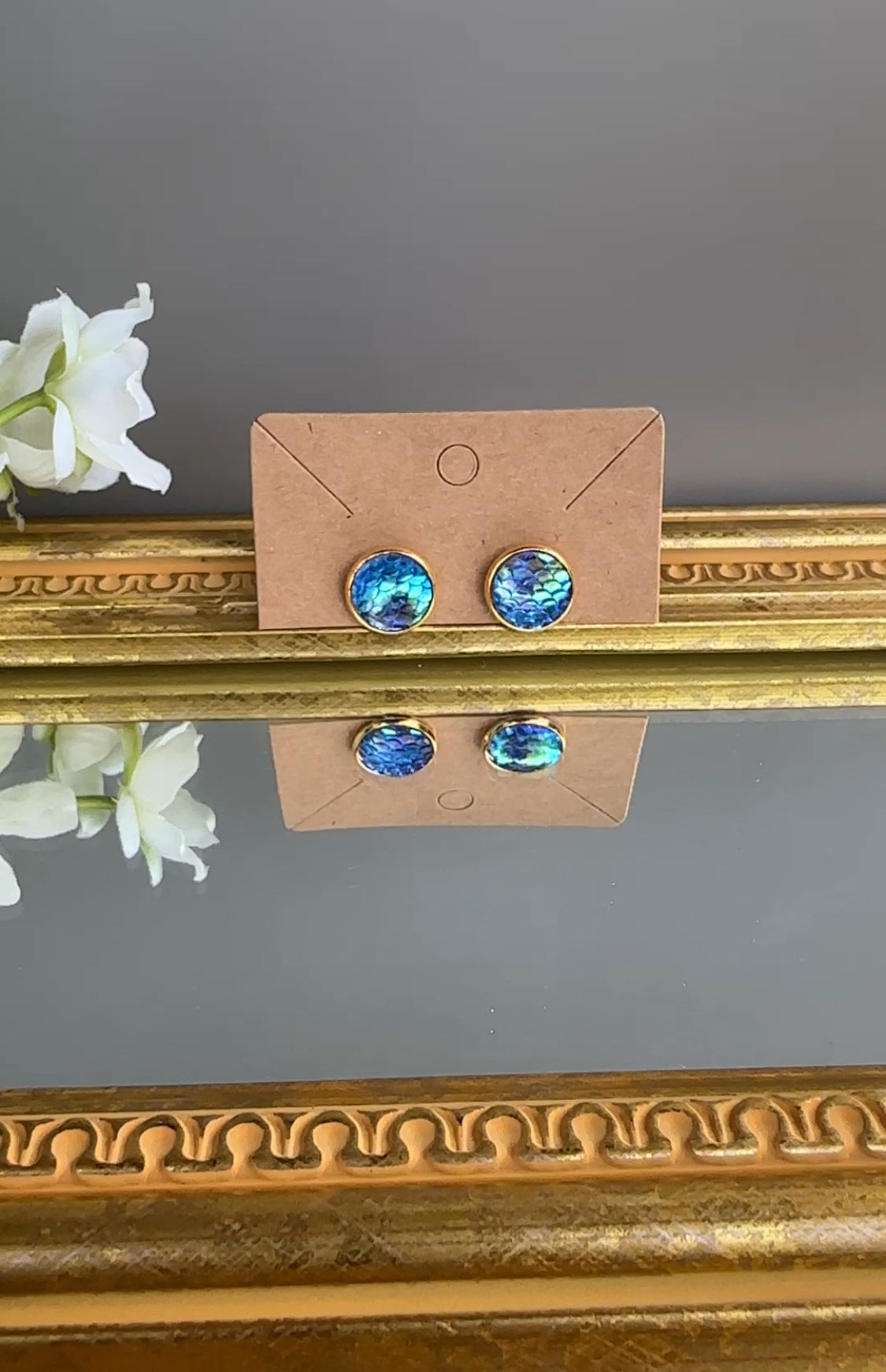 Iridescent Mermaid Scale Stud Earrings