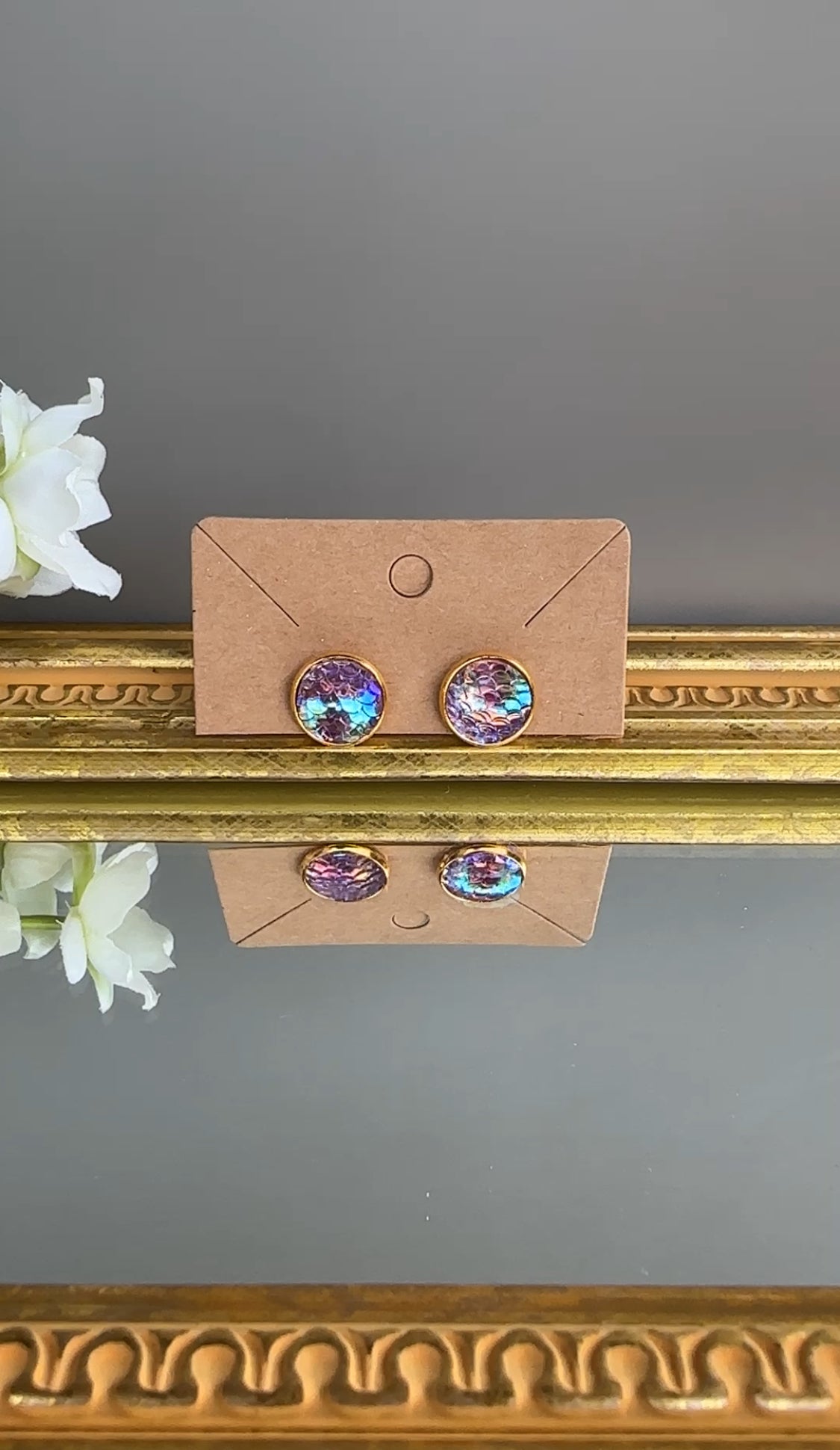 Iridescent Mermaid Scale Stud Earrings