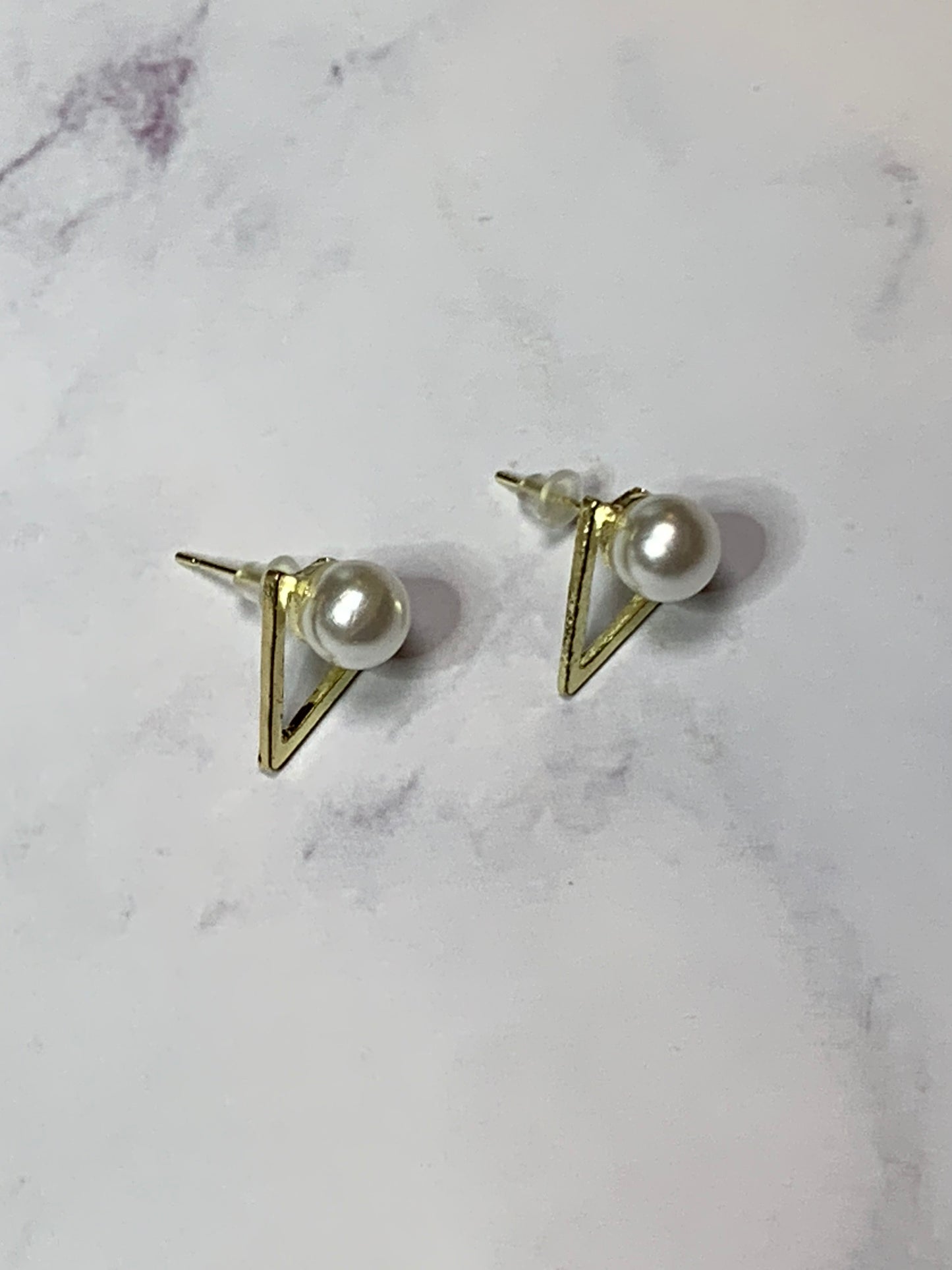 Triangle Faux Pearl Stud Earrings