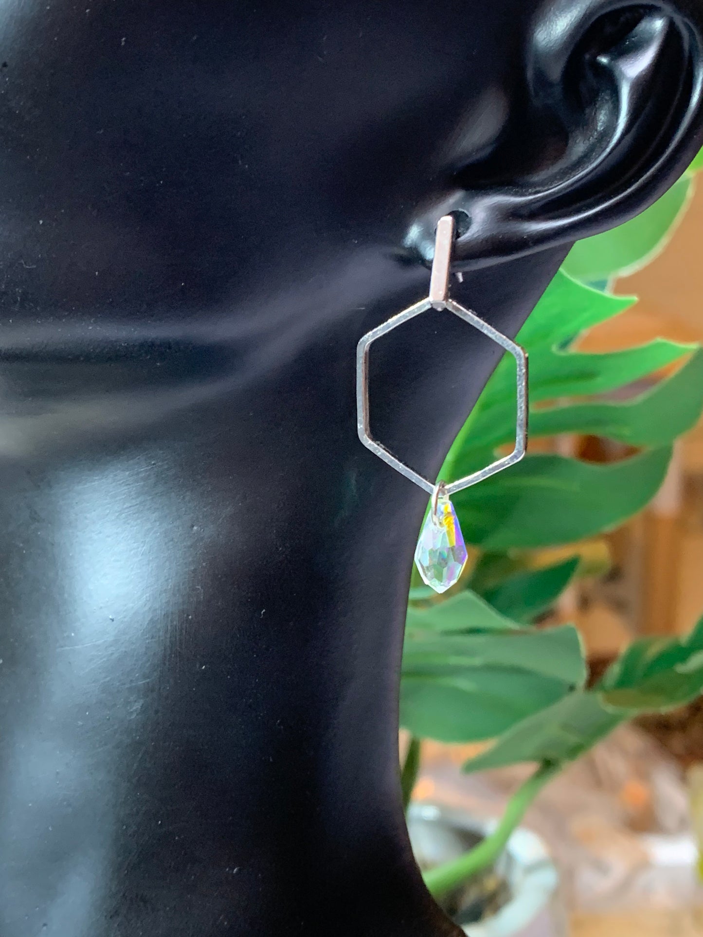 Hexagon Earring Dangles with Glass Spakle