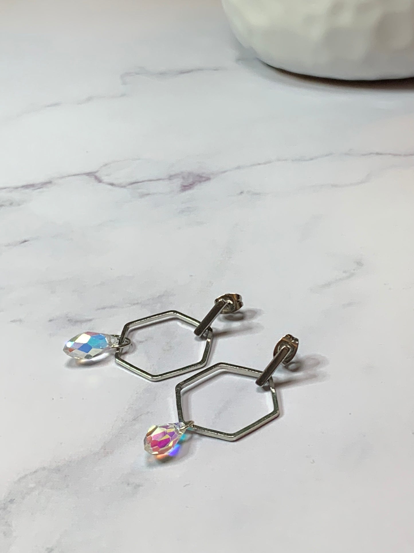 Hexagon Earring Dangles with Glass Spakle